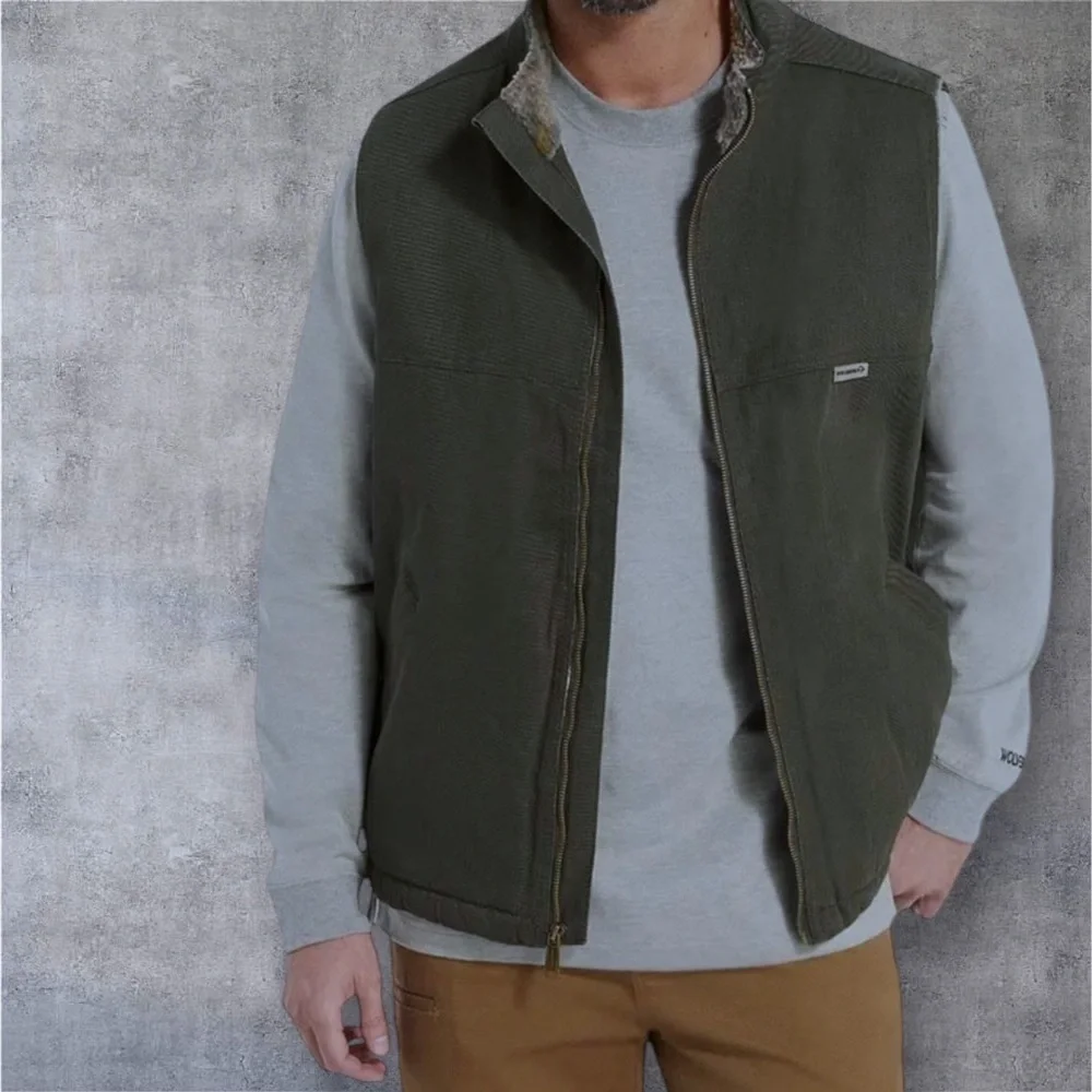 WOLVERINE Rugged Upland Twill Vest Sherpa Lined Green